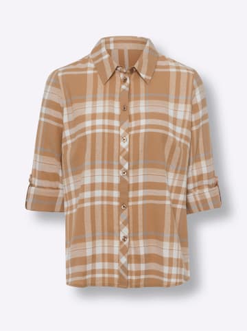 Sieh an! Flanellbluse in camel-steingrau-kariert