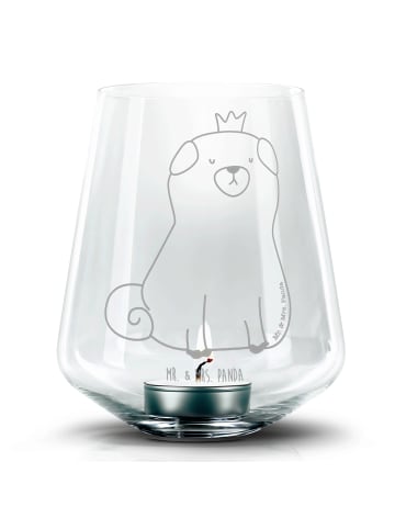Mr. & Mrs. Panda Windlicht Glas Mops Krone ohne Spruch in Transparent