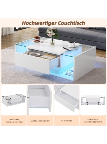 ABRIHOME Couchtisch mit 1 Schublade und LED in Weiß 100*50*31cm