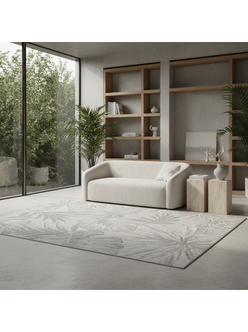 KADIMA DESIGN Teppich Outdoor Waschbar Tropisch VENTOUX Strapazierfähig OEKO-TEX in Grau