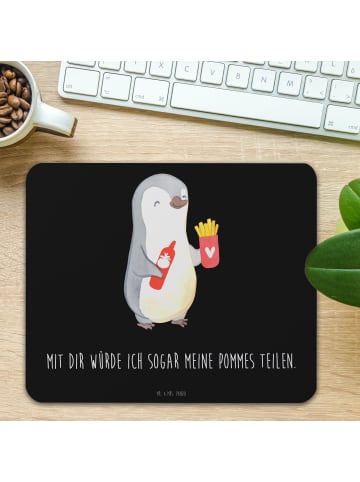 Mr. & Mrs. Panda Mauspad Pinguin Pommes mit Spruch in Schwarz