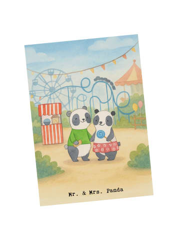 Mr. & Mrs. Panda Postkarte Pandas Freizeitpark besuchen Design o... in Weiß