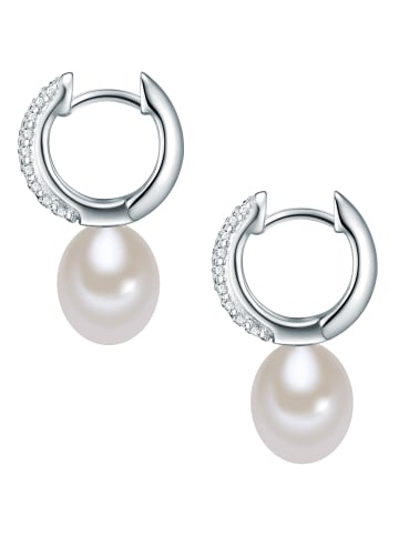 Lulu & Jane Perlen-Ohrhänger aus Sterling Silber mit Zirkonia und Süßwasser-Perle in silber