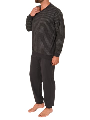 NORMANN Schlafanzug langarm Pyjama BündchenStreifen - 78040 in dunkelgrau