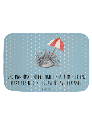 Mr. & Mrs. Panda Badteppich Seeigel mit Spruch in Blau Pastell