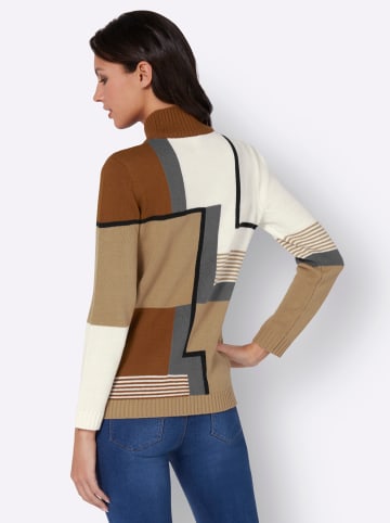 Sieh an! Stehkragen-Pullover in ecru-camel-gemustert