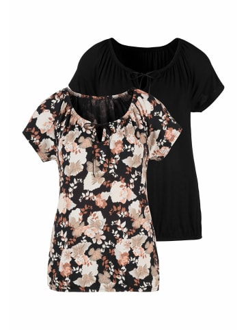 LASCANA T-Shirt in flowers, schwarz