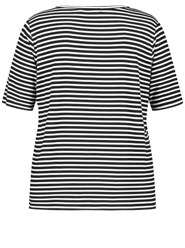 SAMOON T-Shirt Kurzarm Rundhals in Black-White Ringel