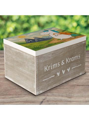 Mr. & Mrs. Panda Holzkiste Einhorn Bergsteiger Design ohne Spruch in Weiß