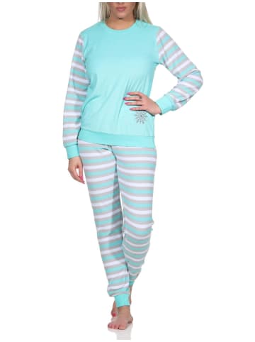 NORMANN geringelte Frottee Schlafanzug langarm Pyjama Eiskristall - 75049 in mint