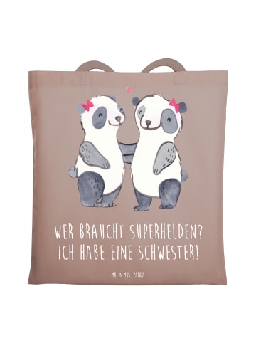 Mr. & Mrs. Panda Jutebeutel Liebe Schwester mit Spruch in Braun Pastell