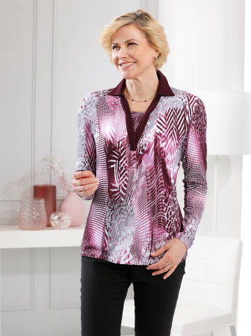 WITT WEIDEN Langarmshirt in burgund-steingrau-bedruckt