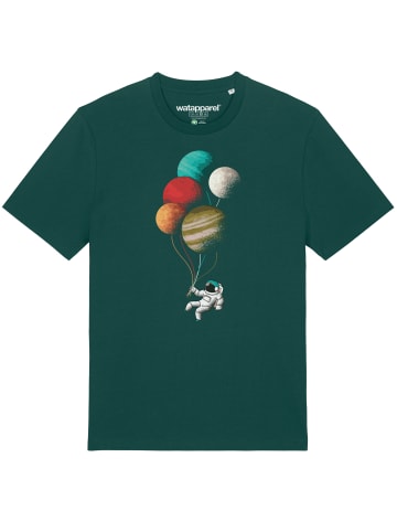 wat? Apparel T-Shirt Balloon Spaceman in Dunkelgrün
