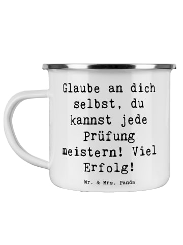 Mr. & Mrs. Panda Emaille Tasse Spruch Prüfungen bestehen mit Spruch in Weiß