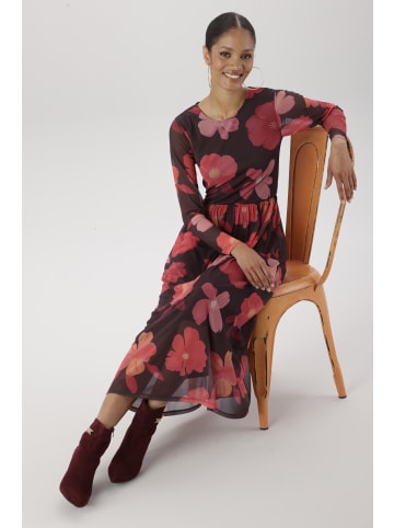 Maxikleid in hellrot-rot-rosa-gelb-braun