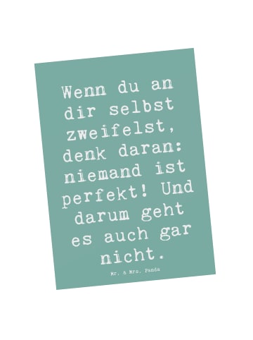 Mr. & Mrs. Panda Postkarte Spruch Zweifel an sich selbst mit Spruch in Meeresbrise