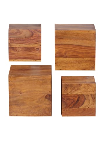 KADIMA DESIGN Set aus 4 Sheesham Massivholz Wandregalen, Cubes Design, handgefertigt