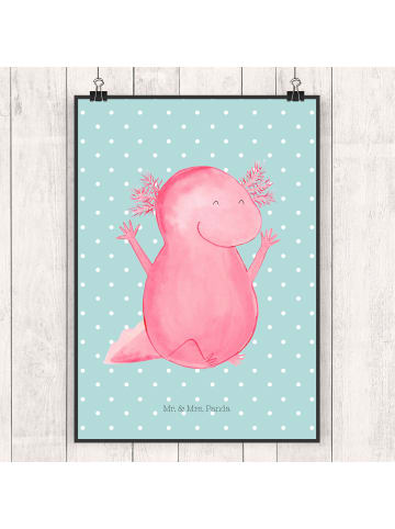 Mr. & Mrs. Panda Art Print Axolotl Hurra ohne Spruch in Türkis Pastell