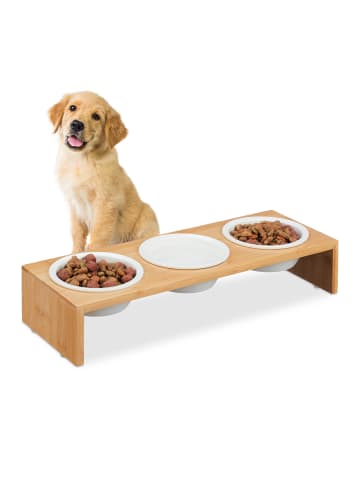 relaxdays Hunde-Futterstation in Natur/ Weiß- (B)46,5 x (H)9,5 x (T)17 cm