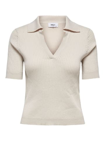 ONLY Geripptes Poloshirt Einfarbiges Kurzarm T-Shirt V-Ausschnitt ONLNIMONE in Beige