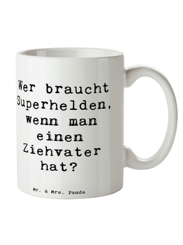 Mr. & Mrs. Panda Geschenktasse Spruch Ziehvater Held mit Spruch in Weiß