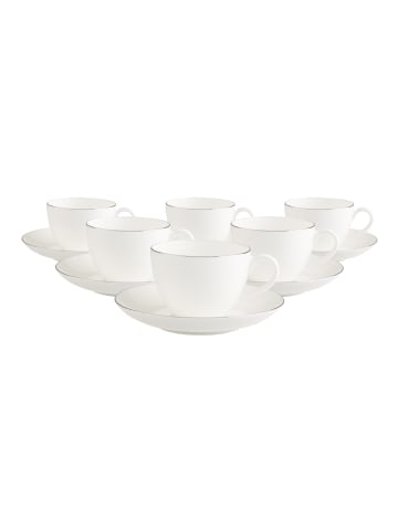 Villeroy & Boch 6er Set Kaffeetassen mit Untertassen Anmut Platinum No.1 150 ml in weiß