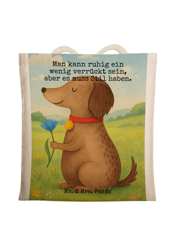 Mr. & Mrs. Panda Jutetasche Hund Blume Design mit Spruch in Weiß