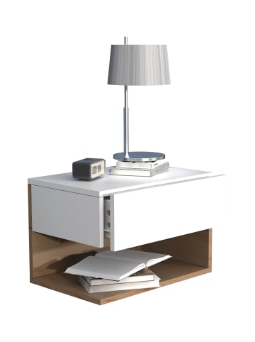 VCM  Wandschublade Wand Hänge Nachttisch Usal XL 45cm in Weiß / Honig-Eiche