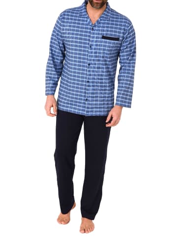 NORMANN Pyjama zum durchknöpfen Karo - 68058 in marine