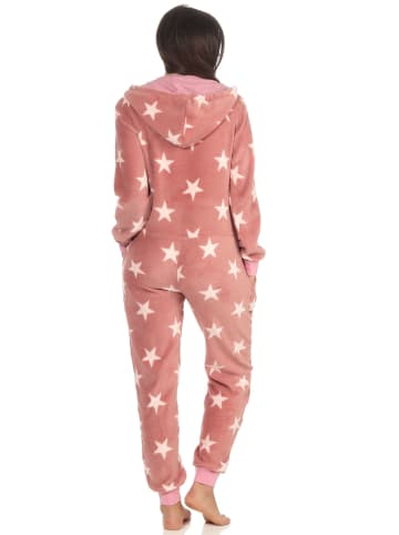 NORMANN Schlafanzug Eteiler Jumpsuit Overall Sterne in rosa