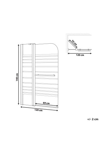 Beliani Zweiteiliger Badewannenaufsatz TUAPI II in Transparent/Silber
