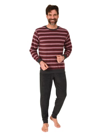 NORMANN Langarm Schlafanzug Frottee Bündchen in rot1