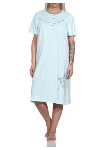 NORMANN kurzarm Nachthemd Knopfleiste am Hals - 79222 in hellblau