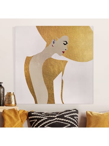 WALLART Leinwandbild - Dame mit Hut in Gold in Gold