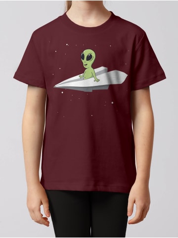 wat? Apparel T-Shirt Alien on a paper plane in Weinrot
