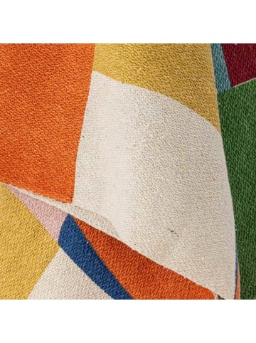 Bloomingville Decke COLORINE Bunt Gemustert mit Hellblauen Quasten 160x130 cm