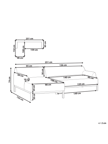 Beliani Ecksofa SOSJO in Schwarz/Heller Holzfarbton - (W) 251 x (H) 74 x (L) 132 cm