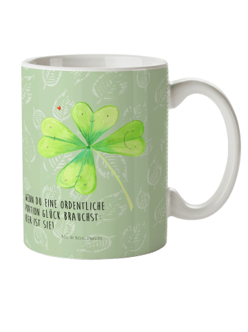 Mr. & Mrs. Panda Plastikbecher Blume Kleeblatt mit Spruch in Blattgrün