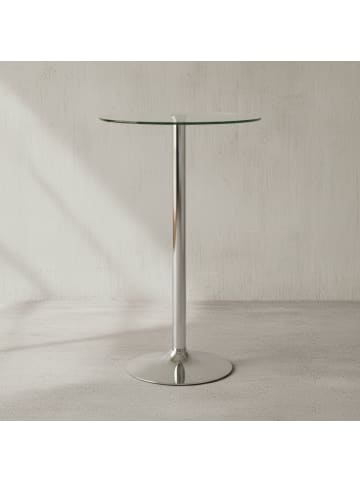 KADIMA DESIGN Stehtisch | Glas, 60x60x105cm, Rund, Silber, Chrom