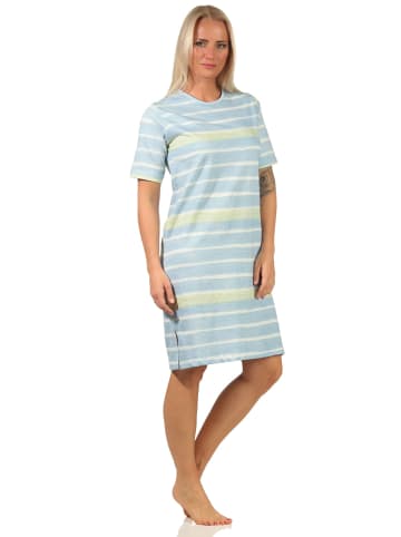 NORMANN kurzarm Nachthemd frohen Streifen Look - 62431 in hellblau