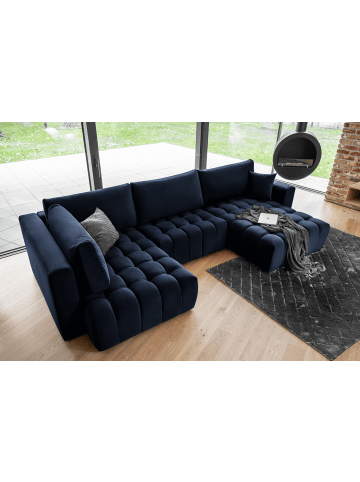 MF Design Bonita Recamiere Rechts in Navyblau -  (L) 175 x (B) 350 x (H) 92 cm