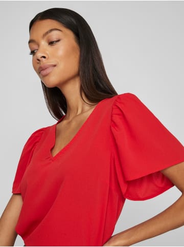 Vila Lockeres Shirt mit Volant Schultern Kurzarm Top V-Neck in Rot