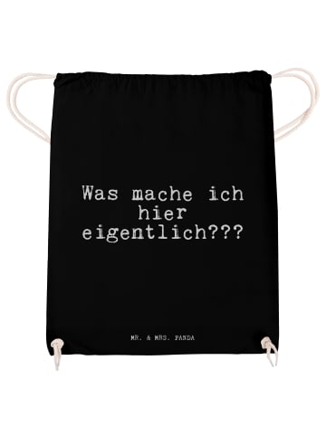 Mr. & Mrs. Panda Sportbeutel Was mache ich hier... mit Spruch in Schwarz