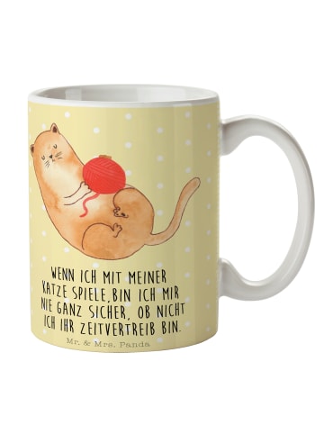 Mr. & Mrs. Panda Kaffeepott Katze Wolle mit Spruch in Gelb Pastell
