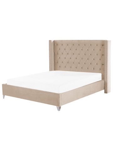 Beliani Doppelbett LUBBON in Beige/Silber - (W) 209 x (H) 142 x (L) 215 cm