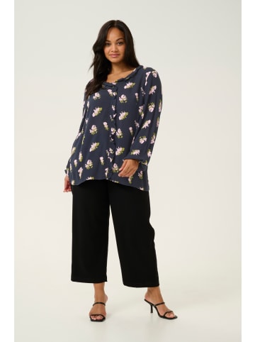 KAFFE curve Langarm-Bluse KCellena in Midnight/Pink Flower Print
