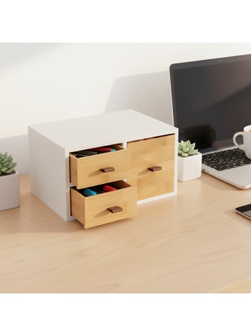 relaxdays Schubladenbox in Weiß/Natur - (B)25 x (H)15 x (T)20 cm