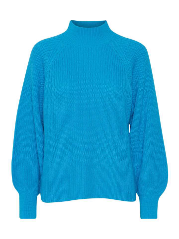 b.young Grobstrick Pullover mit Ballonärmeln Sweater mit Kragen in Blau