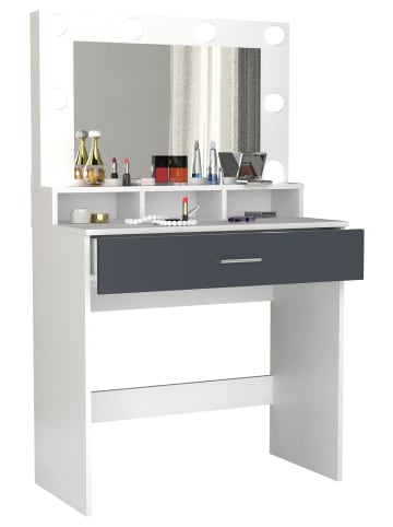 VCM  Schminktisch Frisiertisch Schublade Spiegel Kosmal in Weiß / Anthrazit