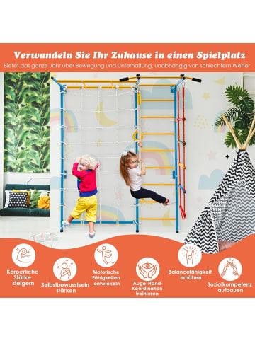 COSTWAY 7in1 Kinder Kletterwand mit Netz & Sprossenwand ab 3 Jahre in Bunt